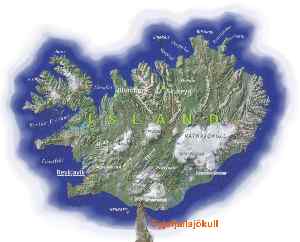 Karte von Island mit der Lage des Eyjafjallajökull